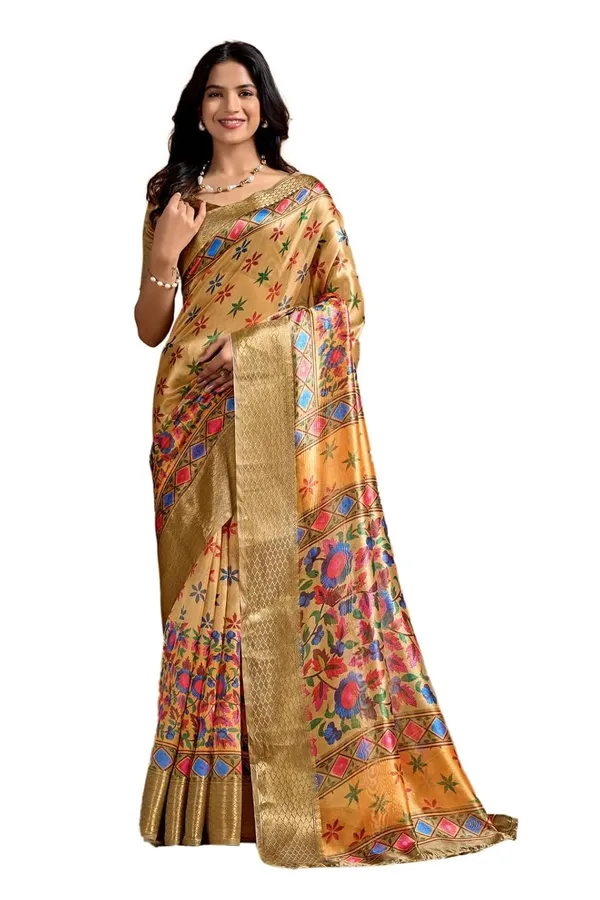 Women's_Elegant_Soft_Silk_Blend_Saree_with_Zari_Border_&_Designer_Printed_Pallu_for_Women_|_For_Traditional,_Festive_&_Wedding_|_5.5m_Saree_+_0.8m_Blouse_(Golden_&_Multicolor)