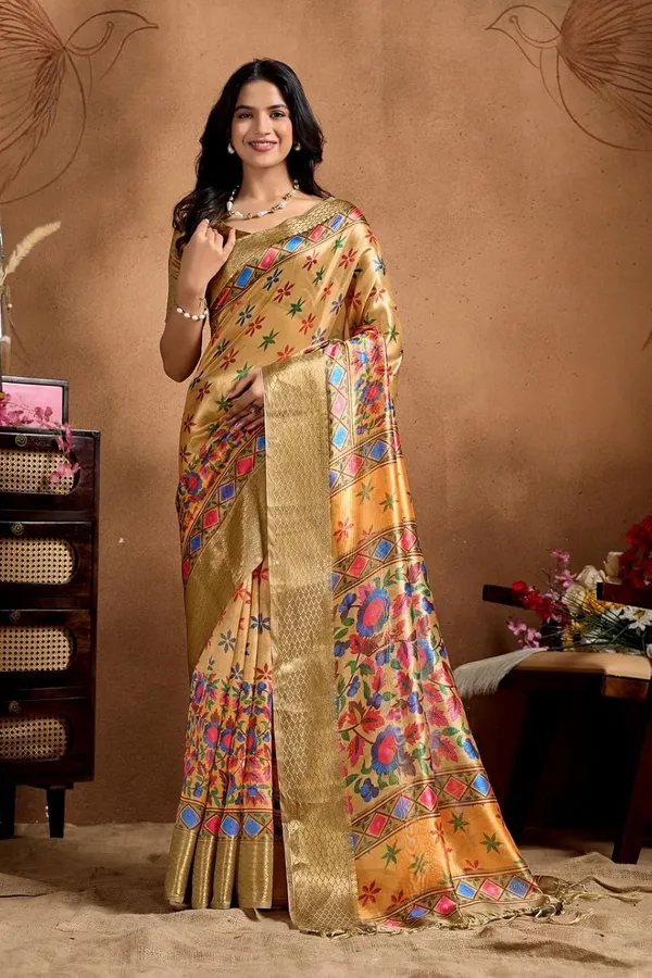 Women's_Elegant_Soft_Silk_Blend_Saree_with_Zari_Border_&_Designer_Printed_Pallu_for_Women_|_For_Traditional,_Festive_&_Wedding_|_5.5m_Saree_+_0.8m_Blouse_(Golden_&_Multicolor)