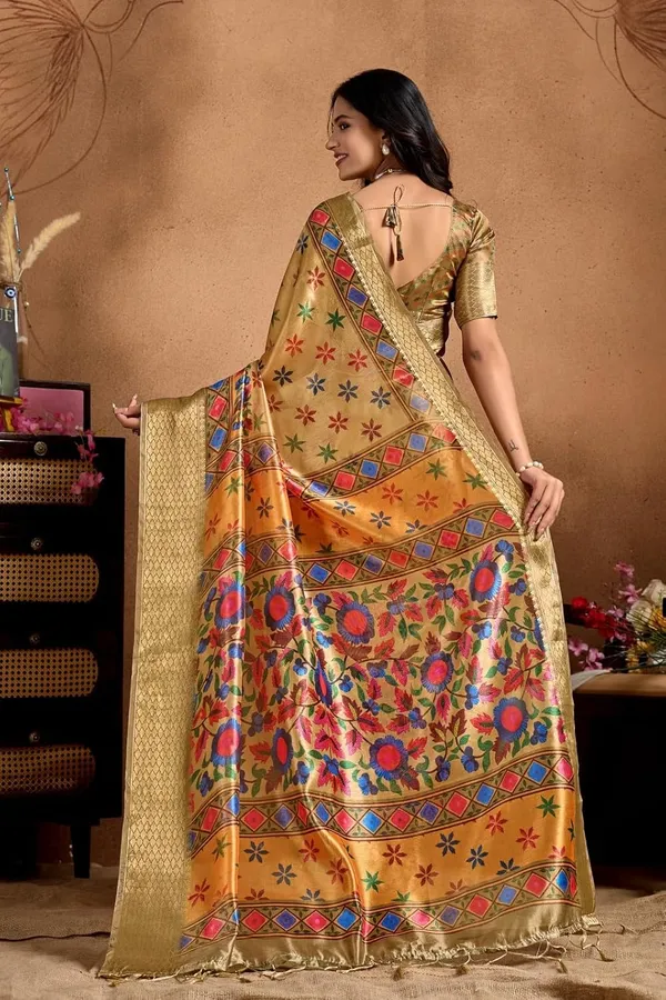 Women's_Elegant_Soft_Silk_Blend_Saree_with_Zari_Border_&_Designer_Printed_Pallu_for_Women_|_For_Traditional,_Festive_&_Wedding_|_5.5m_Saree_+_0.8m_Blouse_(Golden_&_Multicolor)