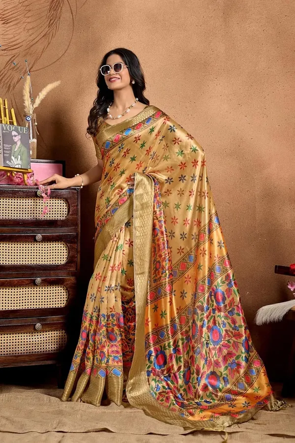 Women's_Elegant_Soft_Silk_Blend_Saree_with_Zari_Border_&_Designer_Printed_Pallu_for_Women_|_For_Traditional,_Festive_&_Wedding_|_5.5m_Saree_+_0.8m_Blouse_(Golden_&_Multicolor)