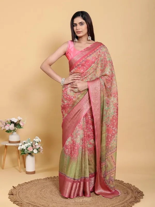 Women's_Linen_Cotton_Jacquard_Patta_Saree_with_Elegant_Weaving_Design_|_For_Traditional,_Festive_&_Wedding_|_Soft,_Breathable_&_Stylish_|_5.5m_Saree_+_0.8m_Blouse_Piece_(Pink_&_Green)