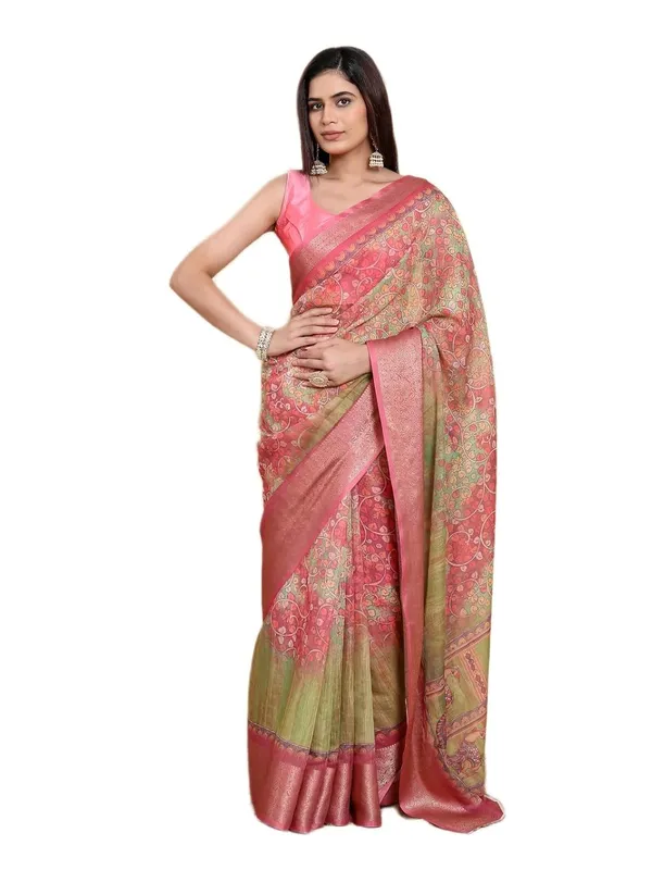 Women's_Linen_Cotton_Jacquard_Patta_Saree_with_Elegant_Weaving_Design_|_For_Traditional,_Festive_&_Wedding_|_Soft,_Breathable_&_Stylish_|_5.5m_Saree_+_0.8m_Blouse_Piece_(Pink_&_Green)