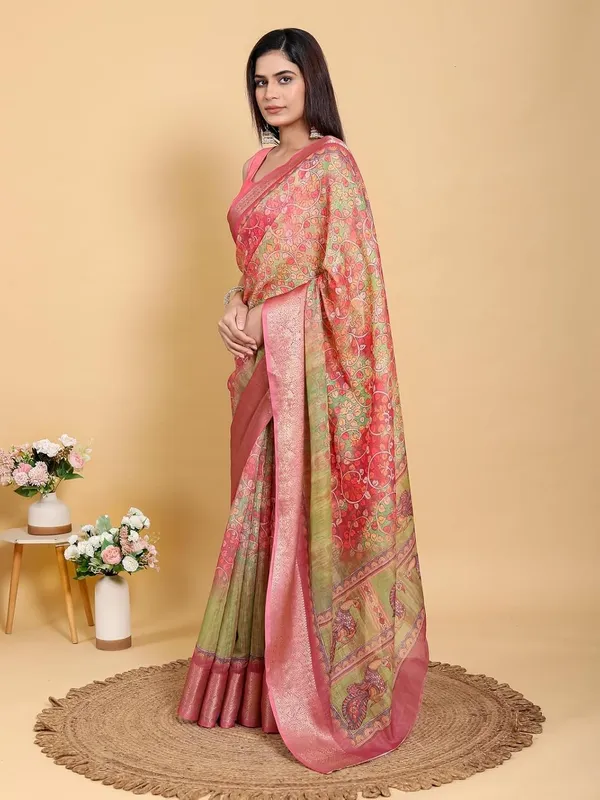Women's_Linen_Cotton_Jacquard_Patta_Saree_with_Elegant_Weaving_Design_|_For_Traditional,_Festive_&_Wedding_|_Soft,_Breathable_&_Stylish_|_5.5m_Saree_+_0.8m_Blouse_Piece_(Pink_&_Green)
