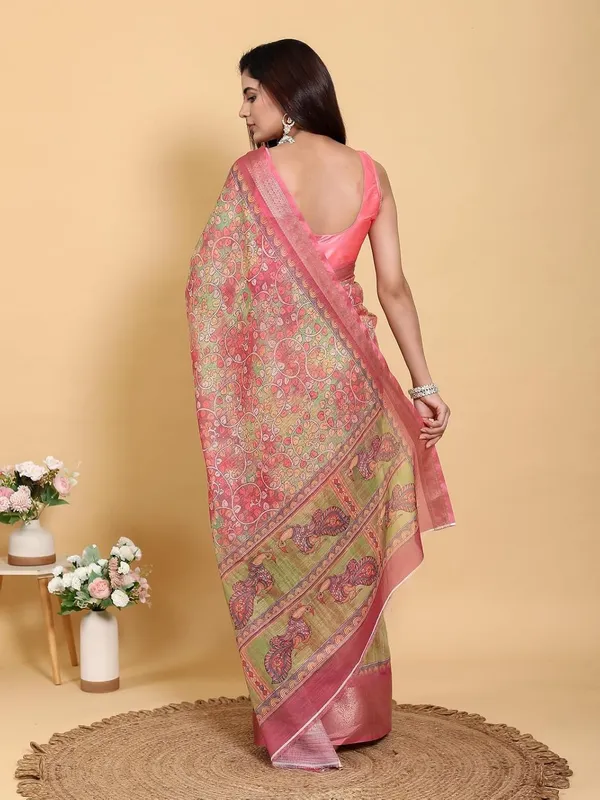 Women's_Linen_Cotton_Jacquard_Patta_Saree_with_Elegant_Weaving_Design_|_For_Traditional,_Festive_&_Wedding_|_Soft,_Breathable_&_Stylish_|_5.5m_Saree_+_0.8m_Blouse_Piece_(Pink_&_Green)