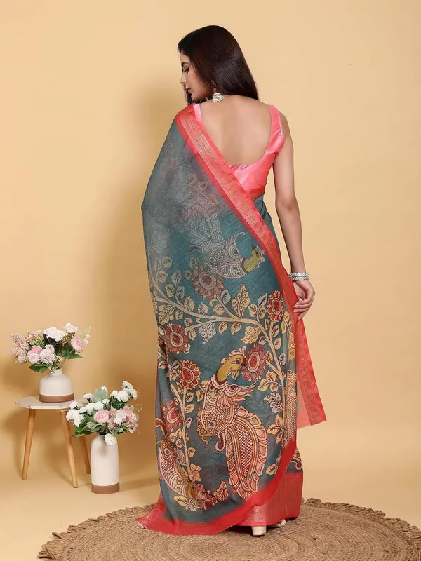 Women's_Linen_Cotton_Jacquard_Patta_Saree_with_Elegant_Weaving_Design_|_For_Traditional,_Festive_&_Wedding_|_Soft,_Breathable_&_Stylish_|_5.5m_Saree_+_0.8m_Blouse_Piece_(Blue_&_Grey_&_Pink)