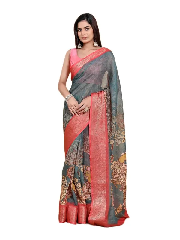 Women's_Linen_Cotton_Jacquard_Patta_Saree_with_Elegant_Weaving_Design_|_For_Traditional,_Festive_&_Wedding_|_Soft,_Breathable_&_Stylish_|_5.5m_Saree_+_0.8m_Blouse_Piece_(Blue_&_Grey_&_Pink)