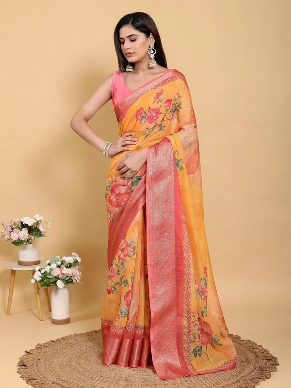 Women's_Linen_Cotton_Jacquard_Patta_Saree_with_Elegant_Weaving_Design_|_For_Traditional,_Festive_&_Wedding_|_Soft,_Breathable_&_Stylish_|_5.5m_Saree_+_0.8m_Blouse_Piece_(Yellow_&_Pink)