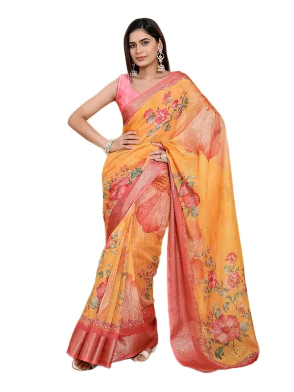 Women's_Linen_Cotton_Jacquard_Patta_Saree_with_Elegant_Weaving_Design_|_For_Traditional,_Festive_&_Wedding_|_Soft,_Breathable_&_Stylish_|_5.5m_Saree_+_0.8m_Blouse_Piece_(Yellow_&_Pink)