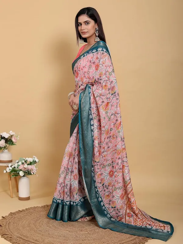 Women's_Linen_Cotton_Jacquard_Patta_Saree_with_Elegant_Weaving_Design_|_For_Traditional,_Festive_&_Wedding_|_Soft,_Breathable_&_Stylish_|_5.5m_Saree_+_0.8m_Blouse_Piece_(Pink_&_Teal)