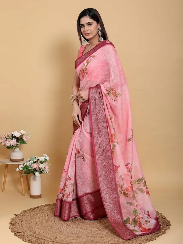 Women's_Linen_Cotton_Jacquard_Patta_Saree_with_Elegant_Weaving_Design_|_For_Traditional,_Festive_&_Wedding_|_Soft,_Breathable_&_Stylish_|_5.5m_Saree_+_0.8m_Blouse_Piece_(Rose_&_Magenta)