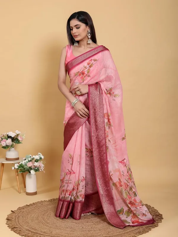 Women's_Linen_Cotton_Jacquard_Patta_Saree_with_Elegant_Weaving_Design_|_For_Traditional,_Festive_&_Wedding_|_Soft,_Breathable_&_Stylish_|_5.5m_Saree_+_0.8m_Blouse_Piece_(Rose_&_Magenta)