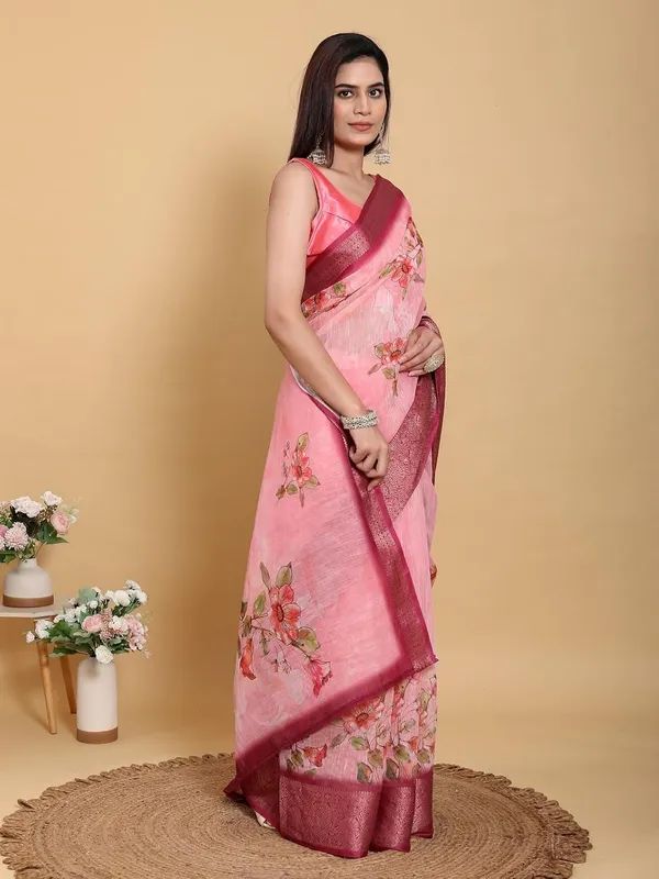 Women's_Linen_Cotton_Jacquard_Patta_Saree_with_Elegant_Weaving_Design_|_For_Traditional,_Festive_&_Wedding_|_Soft,_Breathable_&_Stylish_|_5.5m_Saree_+_0.8m_Blouse_Piece_(Rose_&_Magenta)