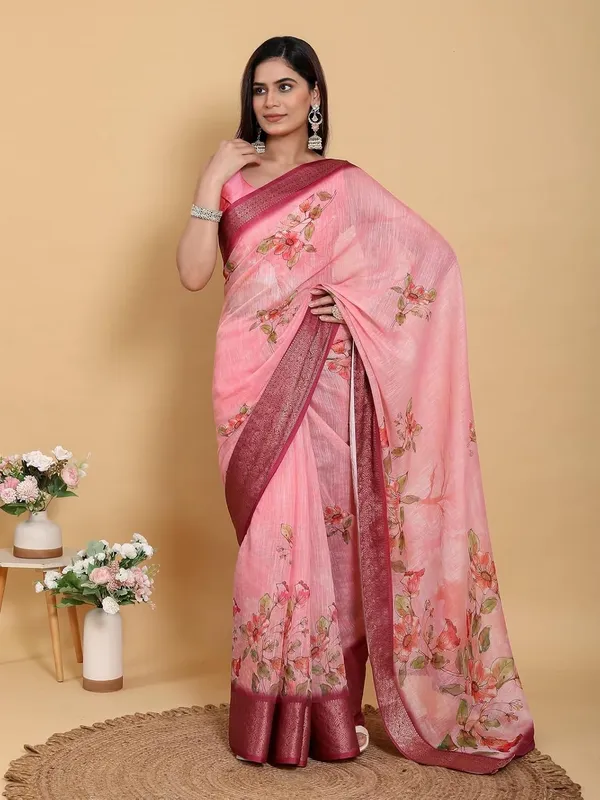 Women's_Linen_Cotton_Jacquard_Patta_Saree_with_Elegant_Weaving_Design_|_For_Traditional,_Festive_&_Wedding_|_Soft,_Breathable_&_Stylish_|_5.5m_Saree_+_0.8m_Blouse_Piece_(Rose_&_Magenta)