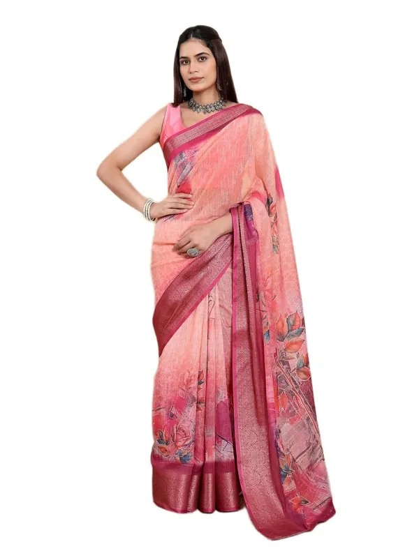 Women's_Linen_Cotton_Jacquard_Patta_Saree_with_Elegant_Weaving_Design_|_For_Traditional,_Festive_&_Wedding_|_Soft,_Breathable_&_Stylish_|_5.5m_Saree_+_0.8m_Blouse_Piece_(Sunset_&_Maroon)