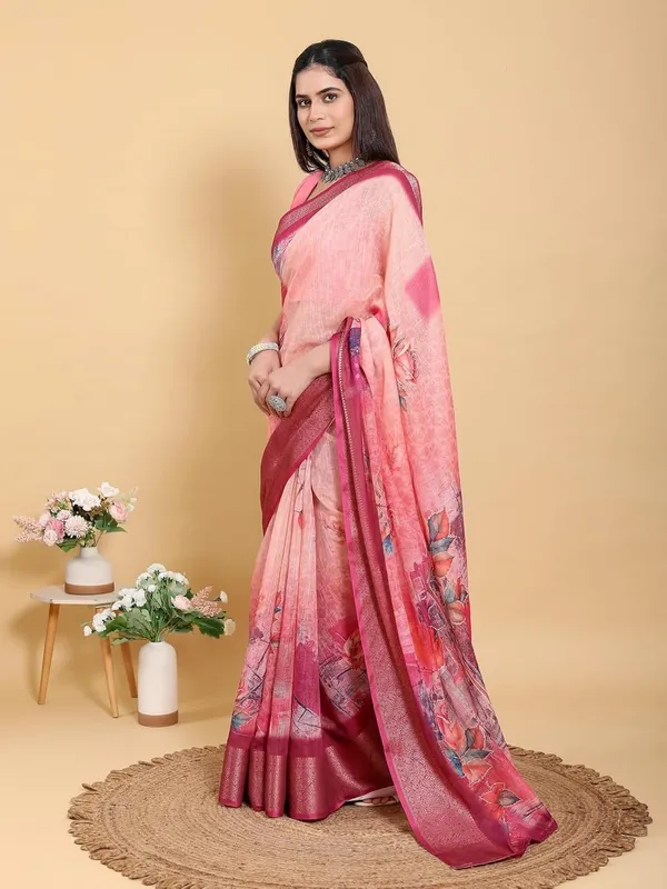 Women's_Linen_Cotton_Jacquard_Patta_Saree_with_Elegant_Weaving_Design_|_For_Traditional,_Festive_&_Wedding_|_Soft,_Breathable_&_Stylish_|_5.5m_Saree_+_0.8m_Blouse_Piece_(Sunset_&_Maroon)