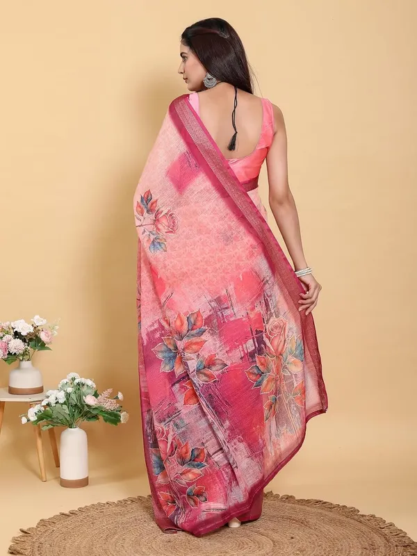 Women's_Linen_Cotton_Jacquard_Patta_Saree_with_Elegant_Weaving_Design_|_For_Traditional,_Festive_&_Wedding_|_Soft,_Breathable_&_Stylish_|_5.5m_Saree_+_0.8m_Blouse_Piece_(Sunset_&_Maroon)