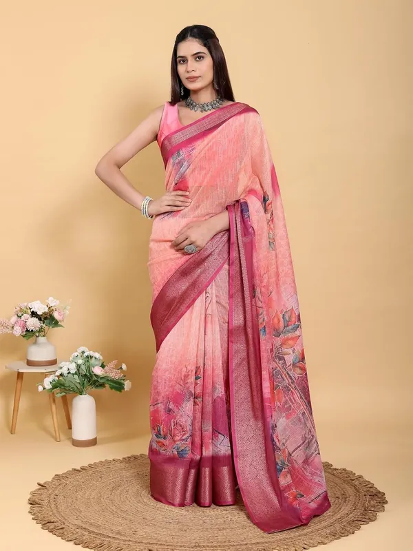 Women's_Linen_Cotton_Jacquard_Patta_Saree_with_Elegant_Weaving_Design_|_For_Traditional,_Festive_&_Wedding_|_Soft,_Breathable_&_Stylish_|_5.5m_Saree_+_0.8m_Blouse_Piece_(Sunset_&_Maroon)