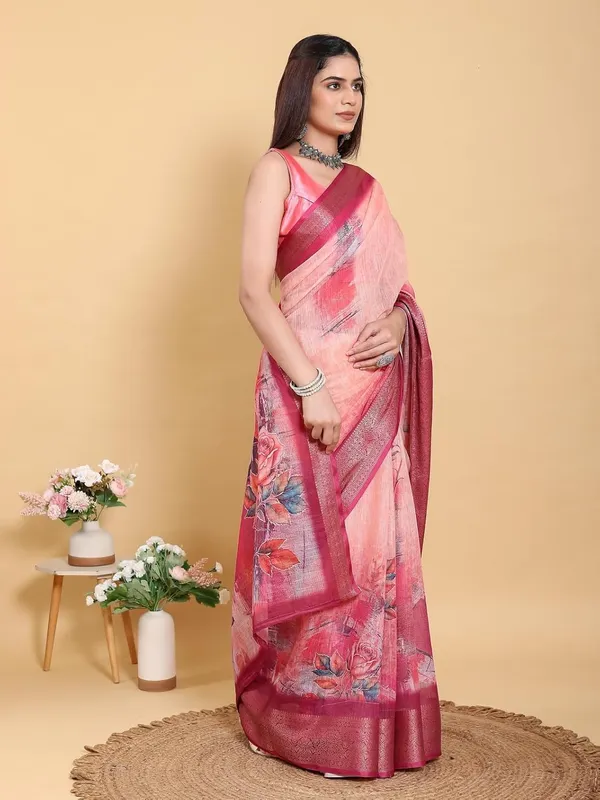 Women's_Linen_Cotton_Jacquard_Patta_Saree_with_Elegant_Weaving_Design_|_For_Traditional,_Festive_&_Wedding_|_Soft,_Breathable_&_Stylish_|_5.5m_Saree_+_0.8m_Blouse_Piece_(Sunset_&_Maroon)