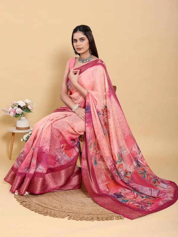 Women's_Linen_Cotton_Jacquard_Patta_Saree_with_Elegant_Weaving_Design_|_For_Traditional,_Festive_&_Wedding_|_Soft,_Breathable_&_Stylish_|_5.5m_Saree_+_0.8m_Blouse_Piece_(Sunset_&_Maroon)