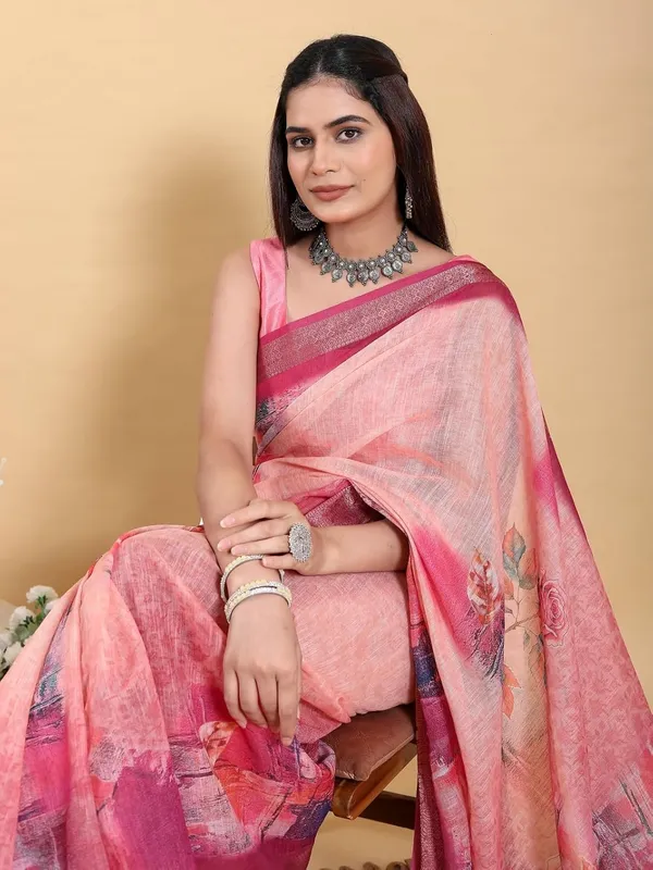 Women's_Linen_Cotton_Jacquard_Patta_Saree_with_Elegant_Weaving_Design_|_For_Traditional,_Festive_&_Wedding_|_Soft,_Breathable_&_Stylish_|_5.5m_Saree_+_0.8m_Blouse_Piece_(Sunset_&_Maroon)