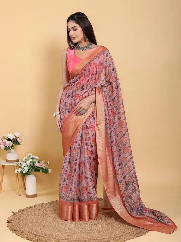 Women's_Linen_Cotton_Jacquard_Patta_Saree_with_Elegant_Weaving_Design_|_For_Traditional,_Festive_&_Wedding_|_Soft,_Breathable_&_Stylish_|_5.5m_Saree_+_0.8m_Blouse_Piece_(Mauve_&_Orange)