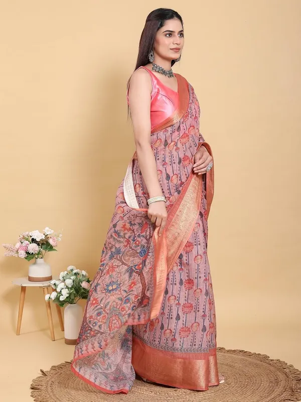 Women's_Linen_Cotton_Jacquard_Patta_Saree_with_Elegant_Weaving_Design_|_For_Traditional,_Festive_&_Wedding_|_Soft,_Breathable_&_Stylish_|_5.5m_Saree_+_0.8m_Blouse_Piece_(Mauve_&_Orange)