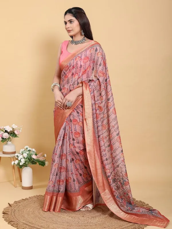 Women's_Linen_Cotton_Jacquard_Patta_Saree_with_Elegant_Weaving_Design_|_For_Traditional,_Festive_&_Wedding_|_Soft,_Breathable_&_Stylish_|_5.5m_Saree_+_0.8m_Blouse_Piece_(Mauve_&_Orange)