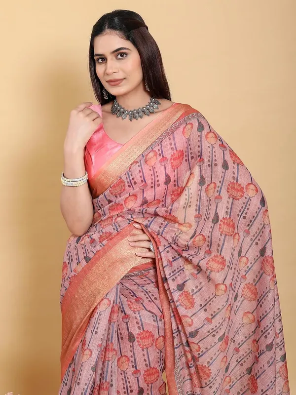 Women's_Linen_Cotton_Jacquard_Patta_Saree_with_Elegant_Weaving_Design_|_For_Traditional,_Festive_&_Wedding_|_Soft,_Breathable_&_Stylish_|_5.5m_Saree_+_0.8m_Blouse_Piece_(Mauve_&_Orange)