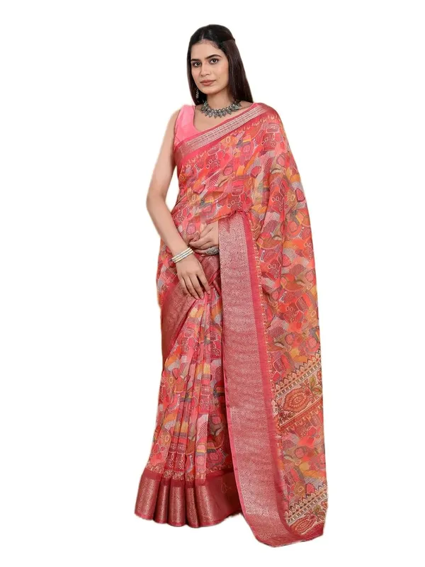 Women's_Linen_Cotton_Jacquard_Patta_Saree_with_Elegant_Weaving_Design_|_For_Traditional,_Festive_&_Wedding_|_Soft,_Breathable_&_Stylish_|_5.5m_Saree_+_0.8m_Blouse_Piece_(Coral_&_Red)
