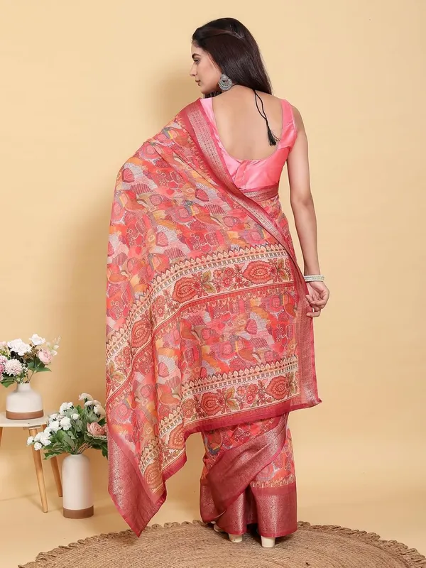 Women's_Linen_Cotton_Jacquard_Patta_Saree_with_Elegant_Weaving_Design_|_For_Traditional,_Festive_&_Wedding_|_Soft,_Breathable_&_Stylish_|_5.5m_Saree_+_0.8m_Blouse_Piece_(Coral_&_Red)