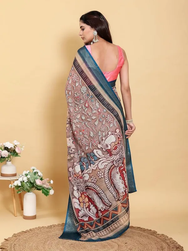 Women's_Linen_Cotton_Jacquard_Patta_Saree_with_Elegant_Weaving_Design_|_For_Traditional,_Festive_&_Wedding_|_Soft,_Breathable_&_Stylish_|_5.5m_Saree_+_0.8m_Blouse_Piece_(Brown_&_Teal)