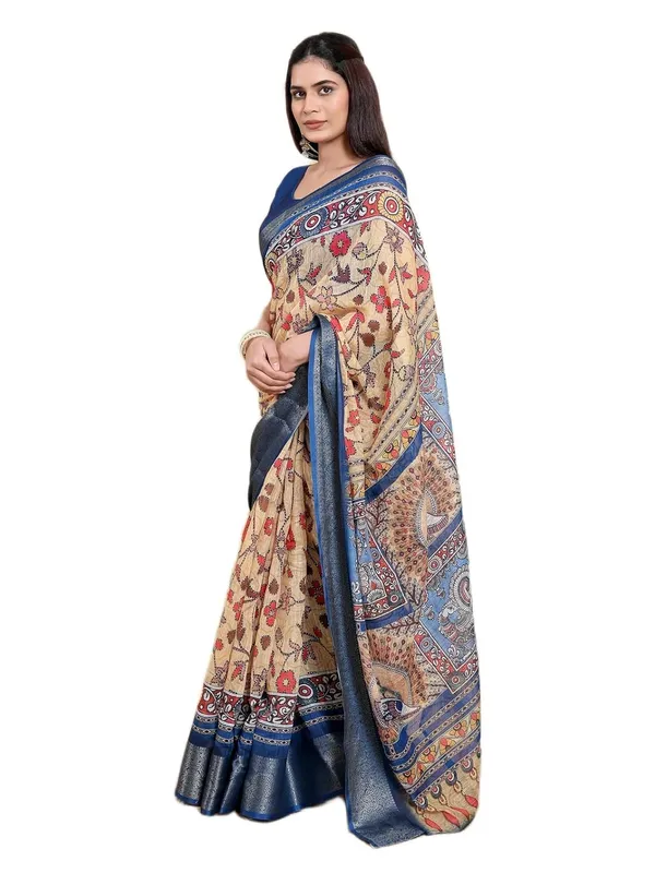 Women's_Linen_Cotton_Jacquard_Patta_Saree_with_Elegant_Weaving_Design_|_For_Traditional,_Festive_&_Wedding_|_Soft,_Breathable_&_Stylish_|_5.5m_Saree_+_0.8m_Blouse_Piece_(Beige_&_Blue)