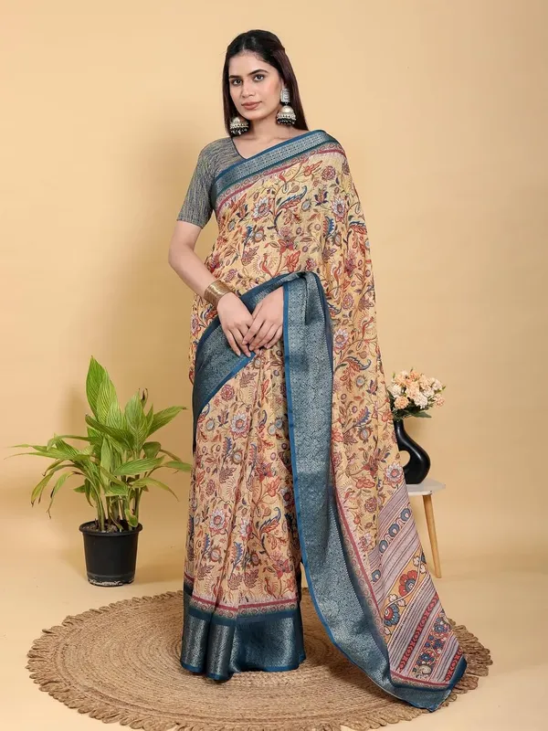 Women's_Linen_Cotton_Jacquard_Patta_Saree_with_Elegant_Weaving_Design_|_For_Traditional,_Festive_&_Wedding_|_Soft,_Breathable_&_Stylish_|_5.5m_Saree_+_0.8m_Blouse_Piece_(Mustard_&_Blue)