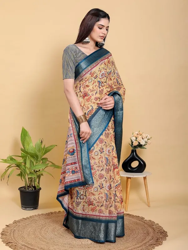 Women's_Linen_Cotton_Jacquard_Patta_Saree_with_Elegant_Weaving_Design_|_For_Traditional,_Festive_&_Wedding_|_Soft,_Breathable_&_Stylish_|_5.5m_Saree_+_0.8m_Blouse_Piece_(Mustard_&_Blue)