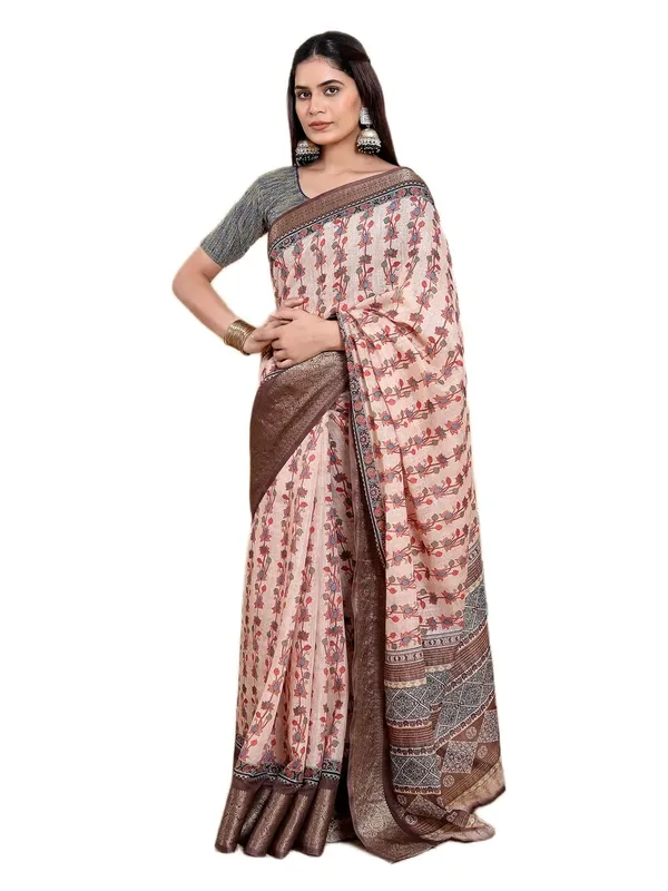 Women's_Linen_Cotton_Jacquard_Patta_Saree_with_Elegant_Weaving_Design_|_For_Traditional,_Festive_&_Wedding_|_Soft,_Breathable_&_Stylish_|_5.5m_Saree_+_0.8m_Blouse_Piece_(Beige_&_Brown)