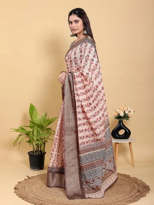 Women's_Linen_Cotton_Jacquard_Patta_Saree_with_Elegant_Weaving_Design_|_For_Traditional,_Festive_&_Wedding_|_Soft,_Breathable_&_Stylish_|_5.5m_Saree_+_0.8m_Blouse_Piece_(Beige_&_Brown)