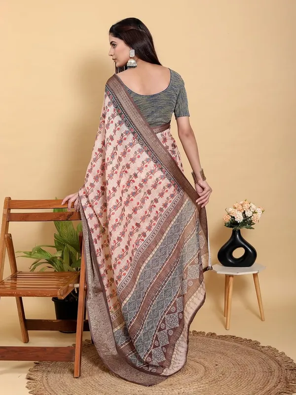 Women's_Linen_Cotton_Jacquard_Patta_Saree_with_Elegant_Weaving_Design_|_For_Traditional,_Festive_&_Wedding_|_Soft,_Breathable_&_Stylish_|_5.5m_Saree_+_0.8m_Blouse_Piece_(Beige_&_Brown)