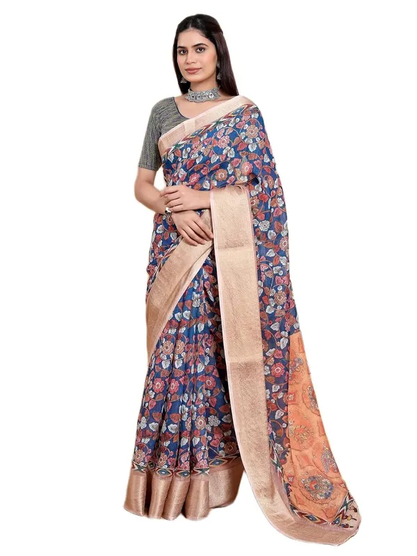 Women's_Linen_Cotton_Jacquard_Patta_Saree_with_Elegant_Weaving_Design_|_For_Traditional,_Festive_&_Wedding_|_Soft,_Breathable_&_Stylish_|_5.5m_Saree_+_0.8m_Blouse_Piece_(Navy_&_Copper)