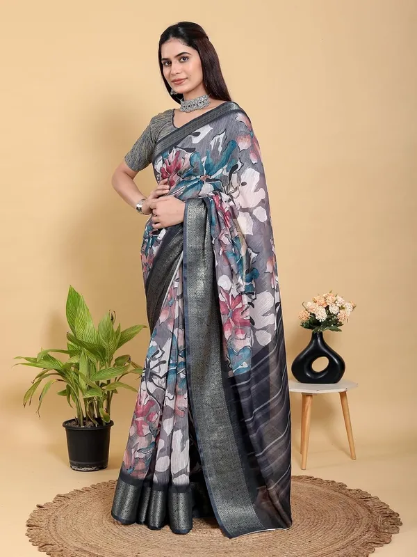 Women's_Linen_Cotton_Jacquard_Patta_Saree_with_Elegant_Weaving_Design_|_For_Traditional,_Festive_&_Wedding_|_Soft,_Breathable_&_Stylish_|_5.5m_Saree_+_0.8m_Blouse_Piece_(Grey_&_Black)