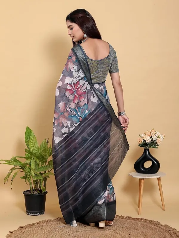 Women's_Linen_Cotton_Jacquard_Patta_Saree_with_Elegant_Weaving_Design_|_For_Traditional,_Festive_&_Wedding_|_Soft,_Breathable_&_Stylish_|_5.5m_Saree_+_0.8m_Blouse_Piece_(Grey_&_Black)