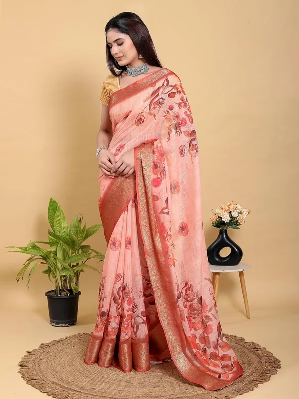 Women's_Linen_Cotton_Jacquard_Patta_Saree_with_Elegant_Weaving_Design_|_For_Traditional,_Festive_&_Wedding_|_Soft,_Breathable_&_Stylish_|_5.5m_Saree_+_0.8m_Blouse_Piece_(Peach_&_Gold)