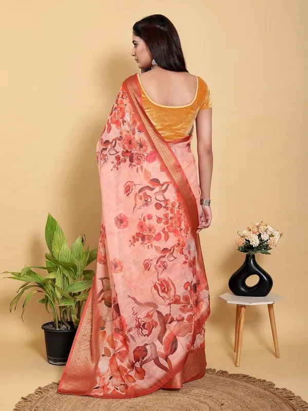 Women's_Linen_Cotton_Jacquard_Patta_Saree_with_Elegant_Weaving_Design_|_For_Traditional,_Festive_&_Wedding_|_Soft,_Breathable_&_Stylish_|_5.5m_Saree_+_0.8m_Blouse_Piece_(Peach_&_Gold)