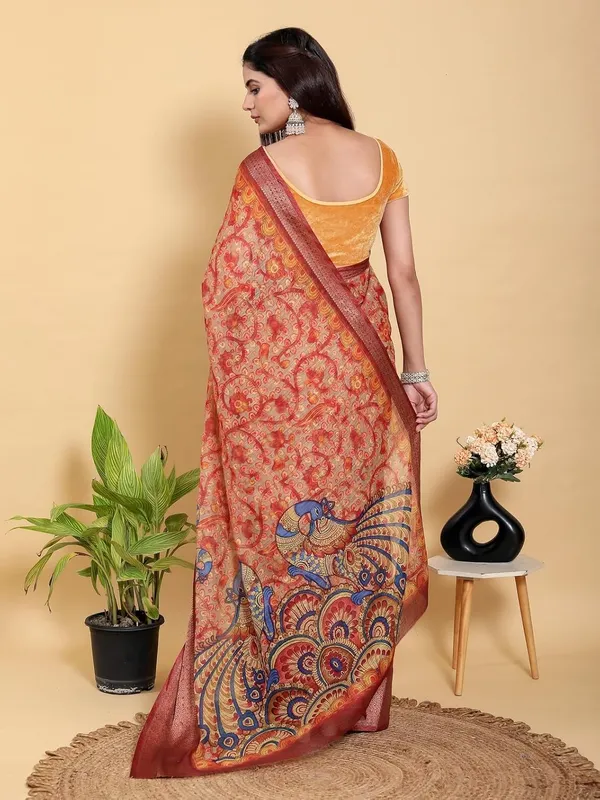 Women's_Linen_Cotton_Jacquard_Patta_Saree_with_Elegant_Weaving_Design_|_For_Traditional,_Festive_&_Wedding_|_Soft,_Breathable_&_Stylish_|_5.5m_Saree_+_0.8m_Blouse_Piece_(Red_&_Orange)
