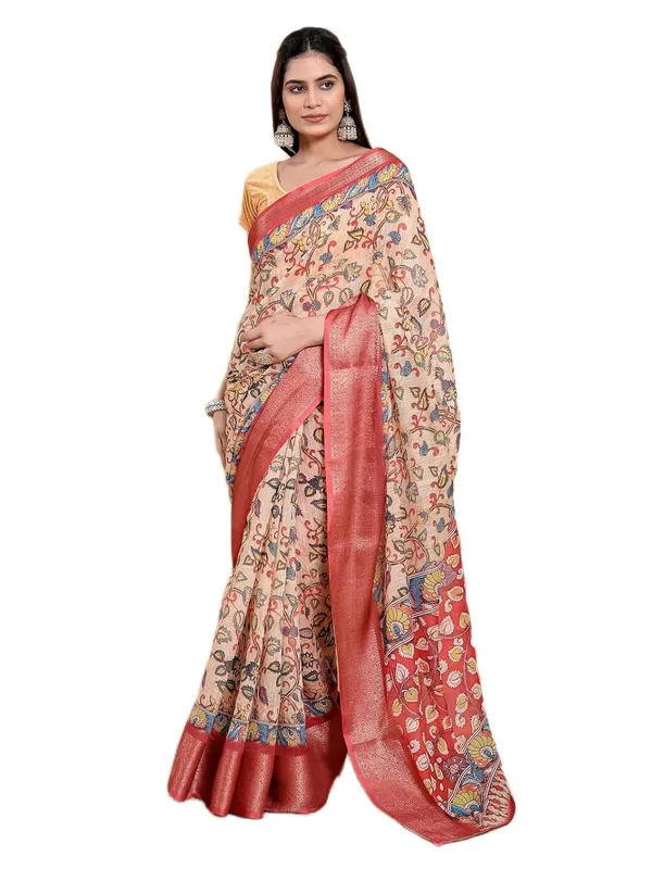 Women's_Linen_Cotton_Jacquard_Patta_Saree_with_Elegant_Weaving_Design_|_For_Traditional,_Festive_&_Wedding_|_Soft,_Breathable_&_Stylish_|_5.5m_Saree_+_0.8m_Blouse_Piece_(Beige_&_Red)