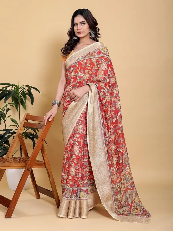 Women's_Linen_Cotton_Jacquard_Patta_Saree_with_Elegant_Weaving_Design_|_For_Traditional,_Festive_&_Wedding_|_Soft,_Breathable_&_Stylish_|_5.5m_Saree_+_0.8m_Blouse_Piece_(Red_&_Gold)