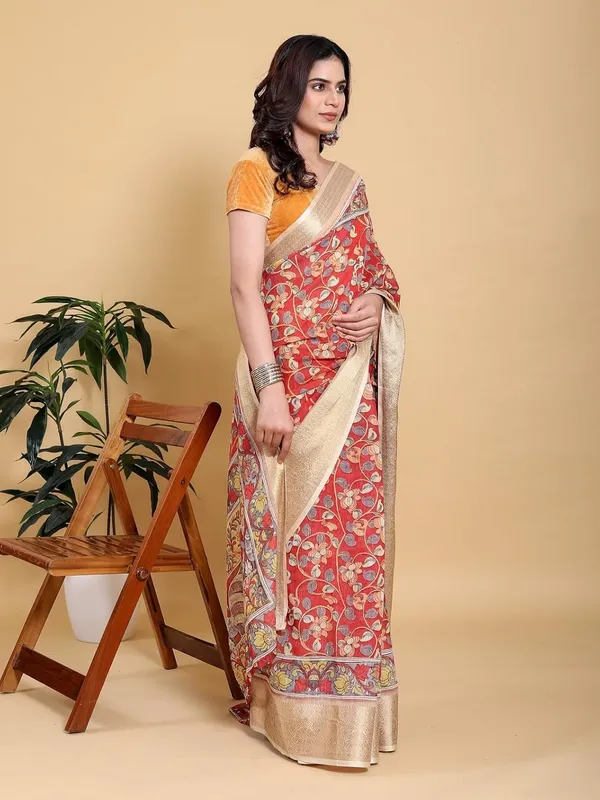 Women's_Linen_Cotton_Jacquard_Patta_Saree_with_Elegant_Weaving_Design_|_For_Traditional,_Festive_&_Wedding_|_Soft,_Breathable_&_Stylish_|_5.5m_Saree_+_0.8m_Blouse_Piece_(Red_&_Gold)