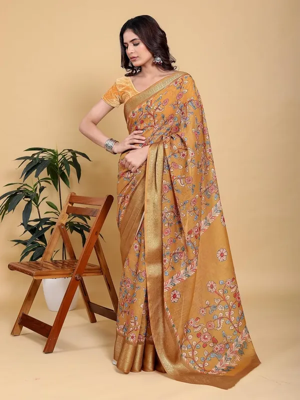 Women's_Linen_Cotton_Jacquard_Patta_Saree_with_Elegant_Weaving_Design_|_For_Traditional,_Festive_&_Wedding_|_Soft,_Breathable_&_Stylish_|_5.5m_Saree_+_0.8m_Blouse_Piece_(Mustard_&_Gold)