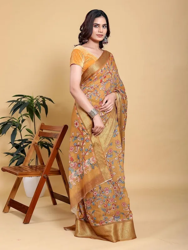 Women's_Linen_Cotton_Jacquard_Patta_Saree_with_Elegant_Weaving_Design_|_For_Traditional,_Festive_&_Wedding_|_Soft,_Breathable_&_Stylish_|_5.5m_Saree_+_0.8m_Blouse_Piece_(Mustard_&_Gold)