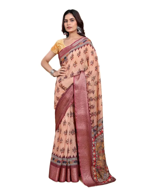 Women's_Linen_Cotton_Jacquard_Patta_Saree_with_Elegant_Weaving_Design_|_For_Traditional,_Festive_&_Wedding_|_Soft,_Breathable_&_Stylish_|_5.5m_Saree_+_0.8m_Blouse_Piece_(Coral_&_Maroon)
