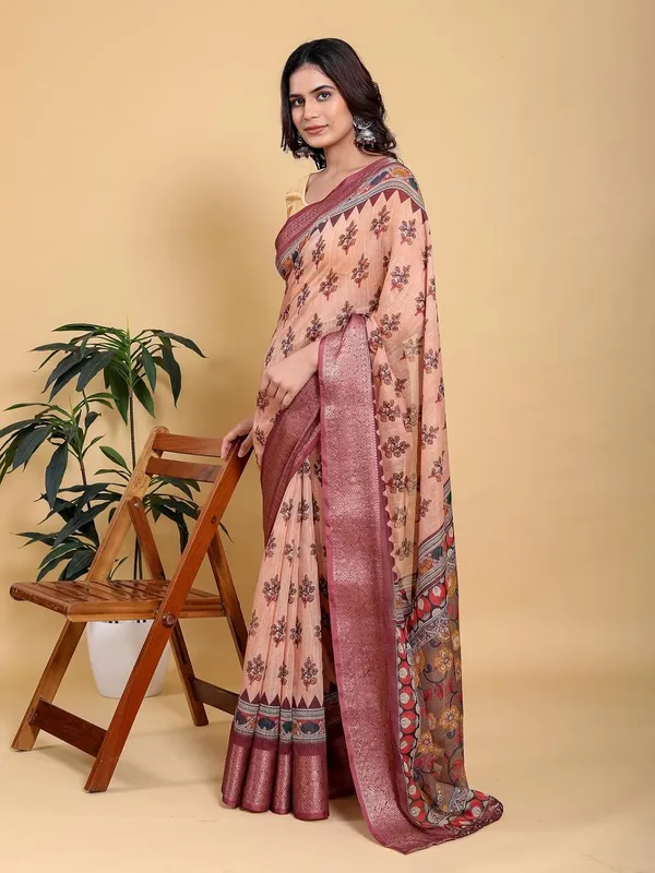 Women's_Linen_Cotton_Jacquard_Patta_Saree_with_Elegant_Weaving_Design_|_For_Traditional,_Festive_&_Wedding_|_Soft,_Breathable_&_Stylish_|_5.5m_Saree_+_0.8m_Blouse_Piece_(Coral_&_Maroon)